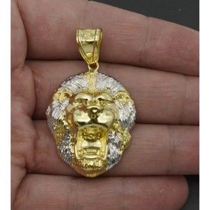 Real 10k Yellow Gold Diamond Cut 3D Big Lion Head Pendant almost 2" 4.5gr